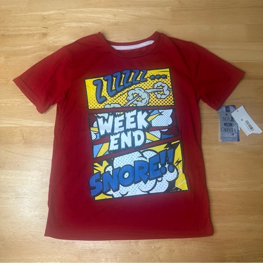 Max & Olivia Boys Red Sleep Shirt Tee Zzz Weekend Snore Size S Small NWT